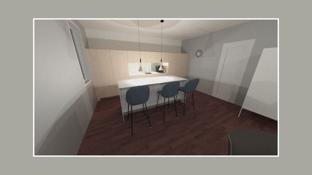 3D Visualisierung des offenen Wohnraumes
